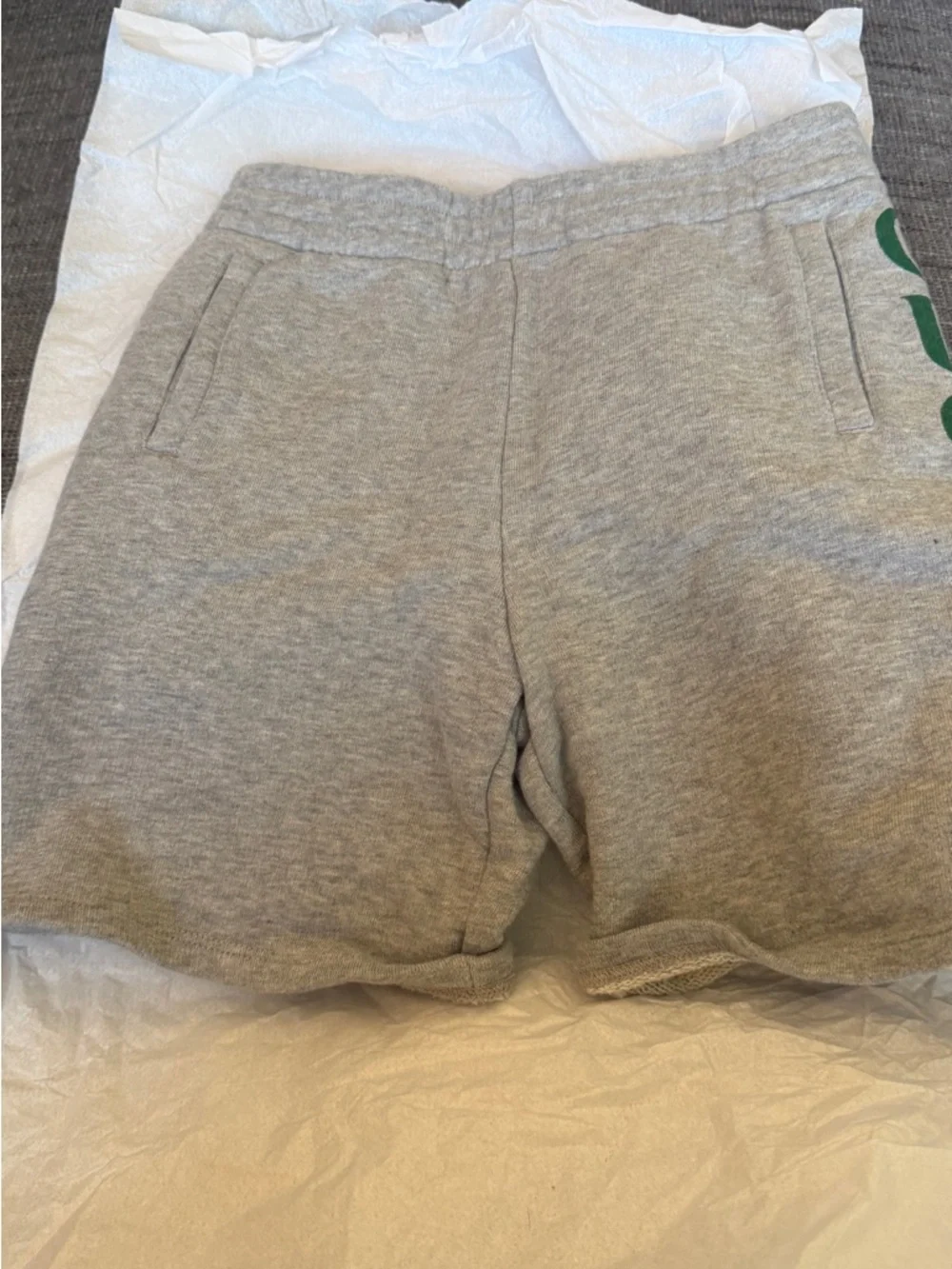 Gucci Gray Sweatshorts with Green Logo Print - Picture 3 of 4